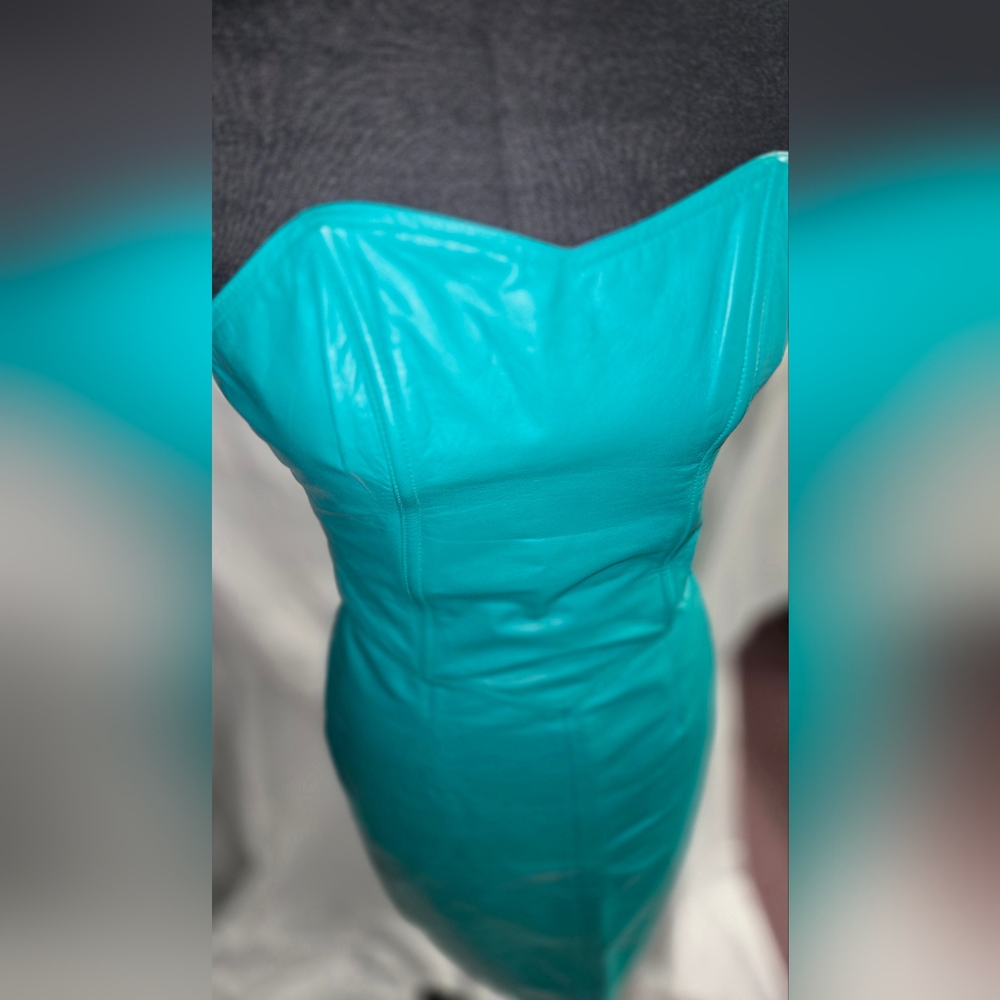 International Rinzi Vintage Teal Leather 2 Piece Strapless Dress